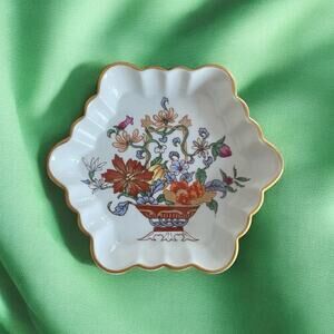 Vintage Vista Alegre Portugal Mottahedeh Trinket Dish White Orange Green Florals